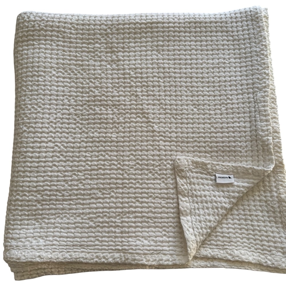 Piscatextil White 100% Cotton Bedspread Coverlet Textured Waffle King 100 X 114